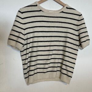 H&M Black and Cream Striped Crewneck Top